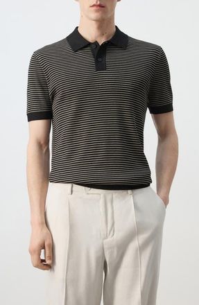 Mango Stripe Polo in Black at Nordstrom, Size Medium