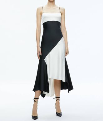 Alice & Olivia Rosa Asymmetrical Midi Slip Dress In Off White/black