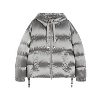 Max Mara Chaqueta corta de plum&oacute;n en sat&eacute;n iridiscente - Jackets - Mujer - Gris - XS