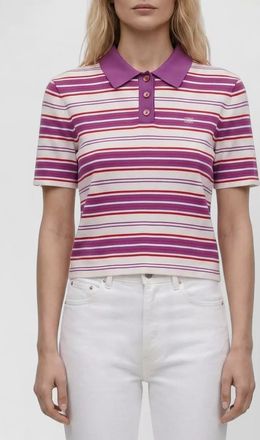 Celine striped cotton cropped polo top