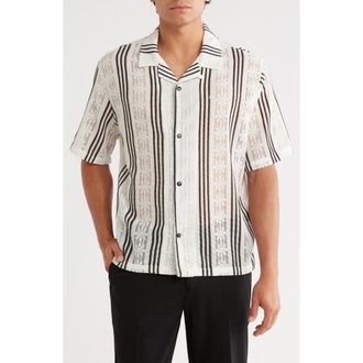 PacSun Oversize Textured Stripe Camp Shirt in White/Black at Nordstrom Rack, Size Medium