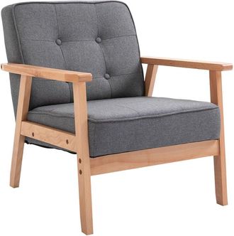 HOMCOM Butaca de sal&oacute;n moderno sill&oacute;n individual tapizado en lino asiento acolchado marco de madera para oficina dormitorio carga 120 kg 65x69x78 cm - Homcom