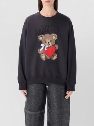 Ganni crewneck sweatshirt bear graphic rhinestones message