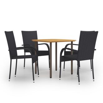 vidaXL Set De Muebles De Comedor De Jard&iacute;n 5 Piezas Rat&aacute;n Pe Negro Vidaxl