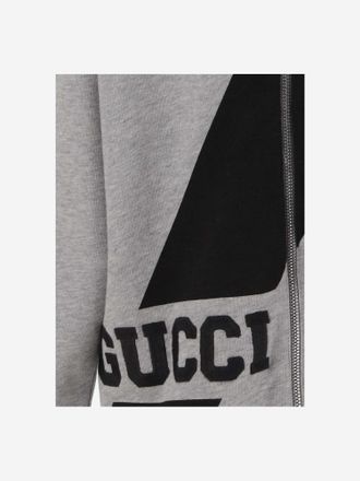 Gucci Boys Cotton Hoodie With Logo Grey Hoods & Sweatshirts