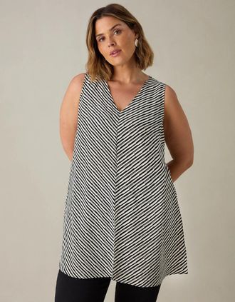 Live Unlimited London Womens Mono Stripe Split Front Tunic - Black/Multi - Size: 14