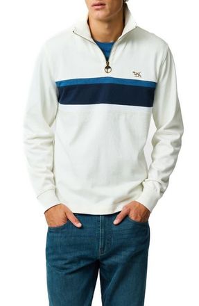 Rodd & Gunn Chesterfield Chest Stripe Quarter Zip Long Sleeve Polo in Bone at Nordstrom, Size Xxx-Large