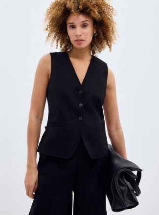 Contemporaine Womens Linen-cotton V-neck vest