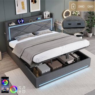 Matteo Super King Upholstered Ottoman Bed Frame - Grey