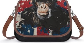 Generic British Flag with Monkey Crossbody Bags for Women Fashion Leather Shoulder Handbags With Adjustable Strap