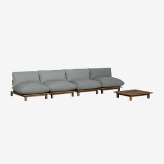 Sklum Sklum - Conjunto De Jard&iacute;n Con Sof&aacute; Modular Reclinable De Jard&iacute;n De 4 Piezas Y Mesa De Centro En Madera De Acacia Brina