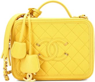 Chanel Borsa a tracolla Filigree Vanity Case media in pelle Caviar trapuntata - Giallo