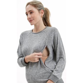Nom Maternity Heart On My Sleeve Maternity & Nursing Sweatshirt in Grey at Nordstrom, Size Small