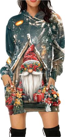 Generic Womens Christmas Ugly Sweater Oversize Pullover Hooded Sweatshirt Reindeer Santa Jumper Dress Fun Family Jumper UK