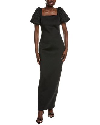 Badgley Mischka Laser Pearl Sleeve Gown