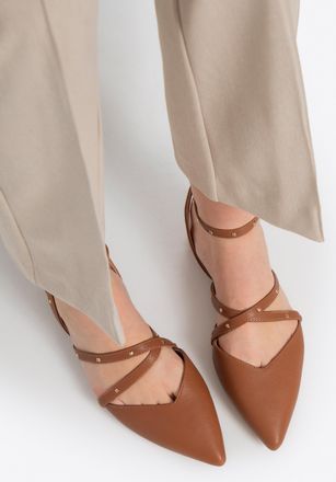Wittchen Dames Leren Ballerinas met Metallic Accenten Bruin Natuurlijk Leer