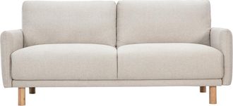 Miliboo Sof&aacute; De Dise&ntilde;o De 3 Plazas En Tela Efecto Terciopelo Texturizado Beige Y Madera Clara Bono