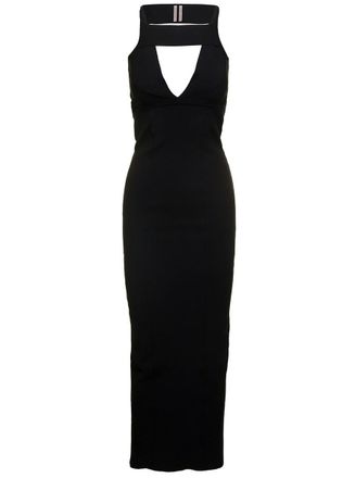 Rick Owens Maxi Black Dress With Cut-Out In Viscose Blend Woman
