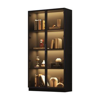 STILVORA Vitrina Con 2 Puertas De Cristal Marco Aluminio Y Led Por App, 3 Estantes 2 Ajustables, Moderna, En Tablero De Part&iacute;culas, 80&times;40&times;160 Cm, Negra