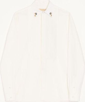Valentino Valentino Cotton Poplin Shirt With Pleated Plastron And Embroidery On The Collar Man WHITE 38