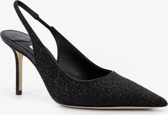 Jimmy Choo London Womens Leather Pumps Love Black Glitter High Heel Shoes