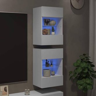 Berkfield Home TV Wall Cabinets with LED Lights 2 pcs White 40x30x60.5 cm