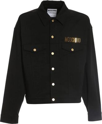 Moschino Zwarte Denimjack met Gouden Logo - Heren - Zomerjassen - Zwart - M - Denim - Jassen
