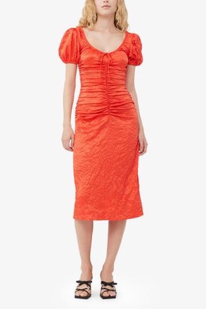 Ganni Red Crinkled Satin Midi Dress - Size 32