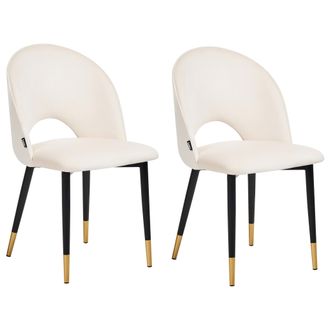 Beliani Conjunto De 2 Sillas De Comedor De Terciopelo Estilo Retro Glamuroso Beige Claro Con Patas Negras Magalia