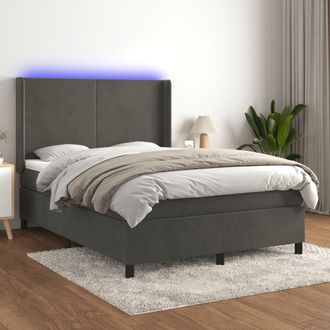 vidaXL Cama Box Spring Colch&oacute;n Y Led Terciopelo Gris Oscuro 140x190 Cm Vidaxl