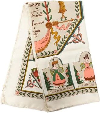 Herm&egrave;s Pre-owned Huile Rafraichissante a LUsage de la Toilette Parfumee Zijden Sjaal - Dames - Vintage Accessoires - Wit - ONE Size - Vintage