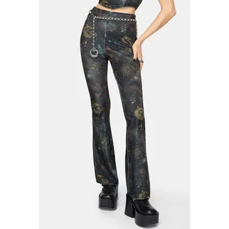 Disturbia Phoenix Dragon Velour Flare Trouser in Green at Nordstrom, Size 10