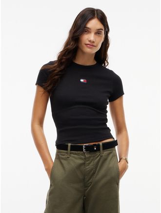 Tommy Hilfiger Womens Tommy Jeans Ribbed Crewneck T-Shirt - Black - XL