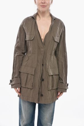 Ferragamo Overshirt Sahariano in Misto Cotone Effetto Stropicciato Salvatore Ferragamo