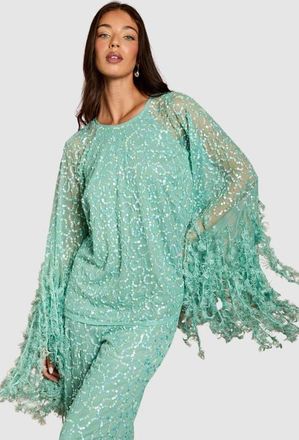 Coast Sequin Cape Blouse in Sage at Nordstrom, Size 8