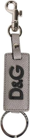 Dolce & Gabbana Logo Leren Sleutelhanger Stijlvolle Metalen Ring - Heren - Sleutelhangers & Tashangers - Grijs - ONE Size - Accessoires