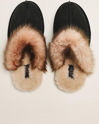 UGG Schuffette Nubuck Fur-Trim Slippers