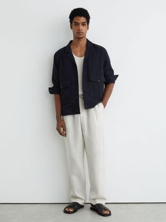 Reiss Stone Linen Relaxed-fit Drawstring Trousers, 34