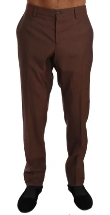 Dolce & Gabbana Brown Wool Silk Formal Trousers Mens Pants