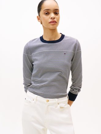 Tommy Hilfiger Rundhalspullover »CO JERSEY STITCH LS C-NK SWT« mit Logostickerei