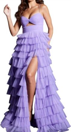 Jovani Ruffled Tulle Prom Dress In Purple
