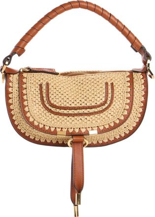 Chlo&eacute; Mini Marcie Raffia Effect Shoulder Bag in Clay Brown at Nordstrom