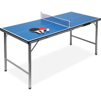 Relaxdays Tavolo Ping Pong, hlp 71 x 150 x 67 cm, Trasportabile, Rete, Palline, Racchette, Interni, mdf e Metallo, Blu - Relaxdays