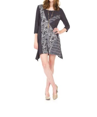 Papillon Multi Patch Angle Hem Dress In Navy