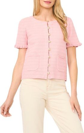 CeCe by Cynthia Steffe Short Sleeve Cotton Blend Cardigan in Almond Blossom at Nordstrom, Size Large