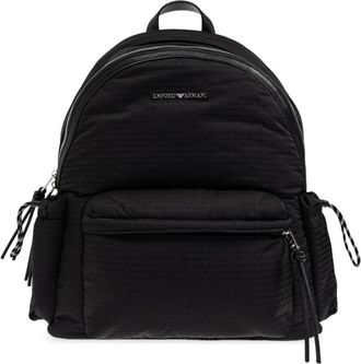 Emporio Armani Ronde Nylon Rugzak met Monogram Letters - Heren - Rugzakken - Zwart - ONE Size - Nylon - Tassen