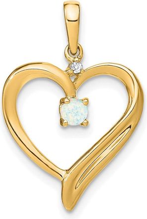 Diamond2Deal 14k Yellow Gold Lab Created Opal and Diamond Heart Pendant
