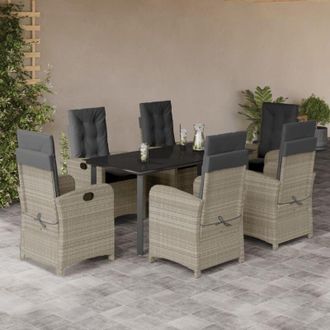 vidaXL Set Comedor Jard&iacute;n 7 Pzas Y Cojines Rat&aacute;n Sint&eacute;tico Gris Claro Vidaxl