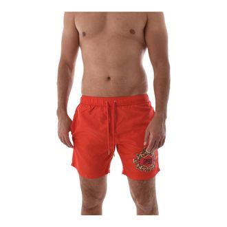 Cavalli Rode Logo Zwemshorts - Klassieke Stijl - Heren - Strandmode - Rood - M - Polyester - Badmode