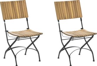Beliani Conjunto De 2 Sillas De Jard&iacute;n Sin Reposabrazos De Madera De Acacia Laminada Estructura De Acero Moderno Marr&oacute;n Claro Lascari